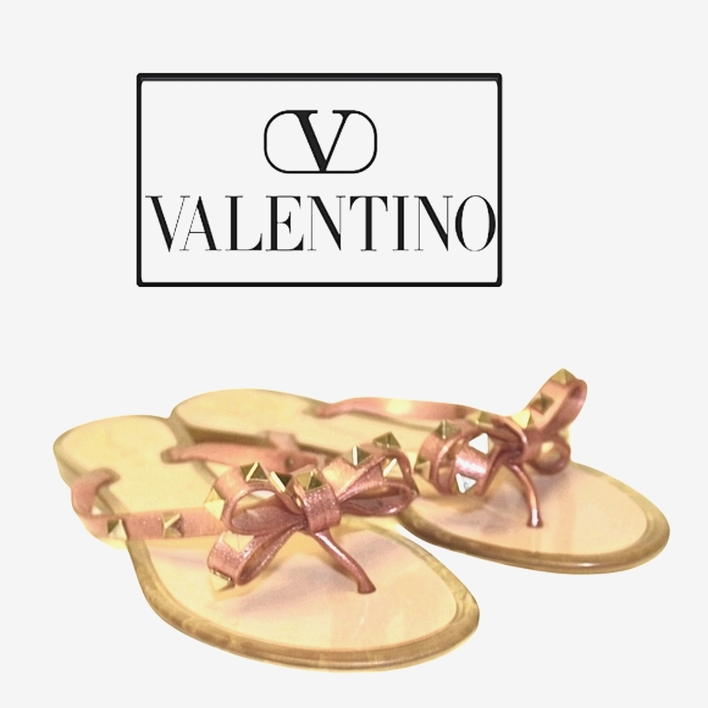 Valentino Italy 39 9 Rockstud Glittery Jelly Thongs Sandals Flats W studded Bows